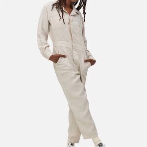 mate the label linen jumpsuit size small‎ long sleeve women’s bone NWOT
